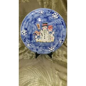 Snow Family  Plate 10.5" Blue  Snowman Christmas cookies Santa holiday